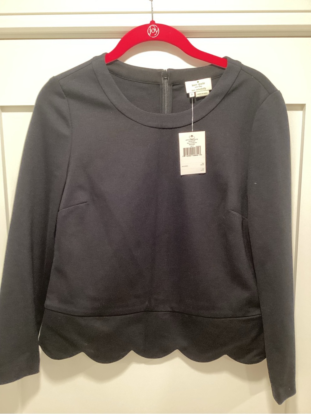 kate spade Black Scallop-Hem Long Sleeve Top